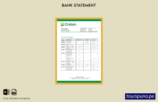 listo para imprimir plantilla de versión de extracto bancario Crelan de Bélgica